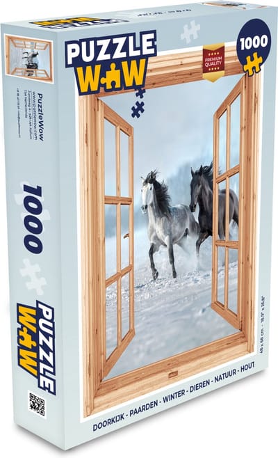 Puzzel Doorkijk - Paarden - Winter - Dieren - Natuur - Hout - Legpuzzel - Puzzel 1000 stukjes volwassenen