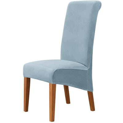Housse de chaise à dossier haut taille XL en tissu velours renard argenté extensible pour la maison, la salle à manger, le mariage, l'hôtel, le banquet, en élasthanne 1 piece bleu clair
