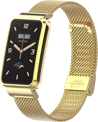 By Qubix - Milanese bandje met case - Goud - Geschikt voor Xiaomi Smart Band 7 Pro / Mi Band 7 Pro bandje