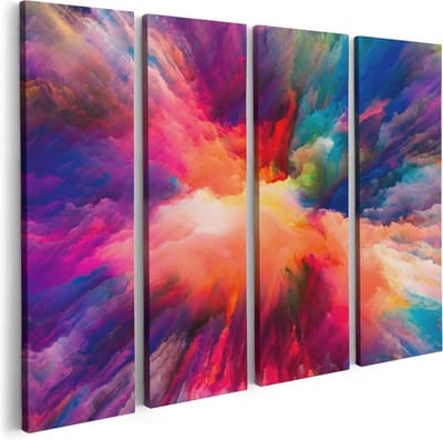 Artaza Canvas Schilderij Vierluik Abstracte Kunst van Kleuren Verf - 80x60 - Foto Op Canvas - Canvas Print