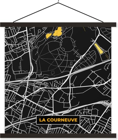 Posterhanger incl. Poster 60x60 cm - Schoolplaat - Frankrijk - La Courneuve - Stadskaart - Kaart - Plattegrond - Textielposter - Zwarte latten - Stadskaart