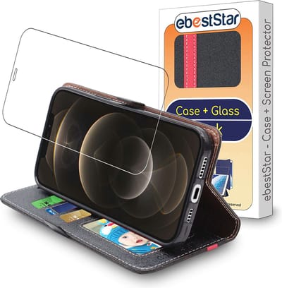 ebestStar - Hoes geschikt voor iPhone 12 Pro Max Apple, Wallet Etui, Book case hoesje, Zwart, Rood + Gehard Glas