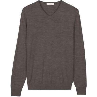 Thomas Maine Trui Fine Merino V-Neck Single Knit Taupe / male
