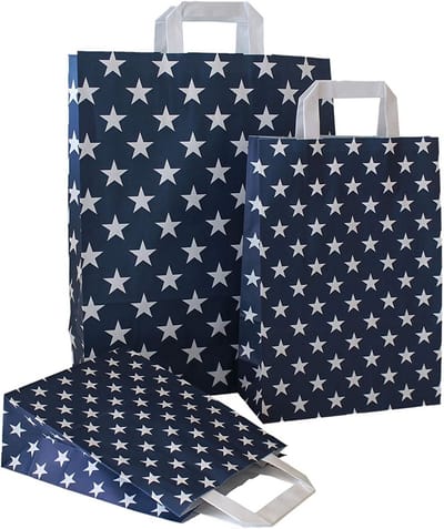 Papieren Draagtassen - Boodschappentassen Papier - Winkelen Organiseren - Platte Hendels - 22+10x31 cm - Blauw