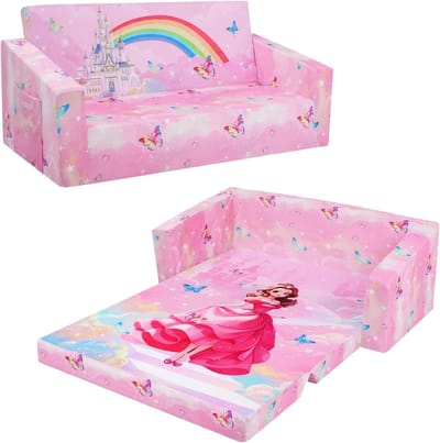 Kinderbank Klapbed - Dubbele Zitting - Spelen en Slapen - Opvouwbaar Ontwerp - 88 x 44 x 44 cm - Roze