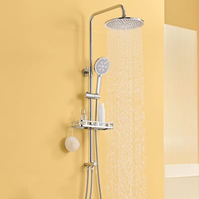 Auralum Max Regendouche - Doucheset Chroom - met Opslagplank - Ø 25CM Douchekop - Verstelbare Hoogte 72-110 cm - 4 Standen Handdouche - Duurzame Messing Omsteller voor Badkamer