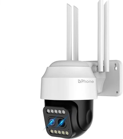 DrPhone IPCAM7 – PTZ IP Camera - Full HD 2MP - Pan & Tilt - Wifi Camera – Kleurnacht visie -Binnen & Buitencamera – Bewakingscamera – IP66 Waterdicht - 10 keer digitale vergroting – Wit/Zwart