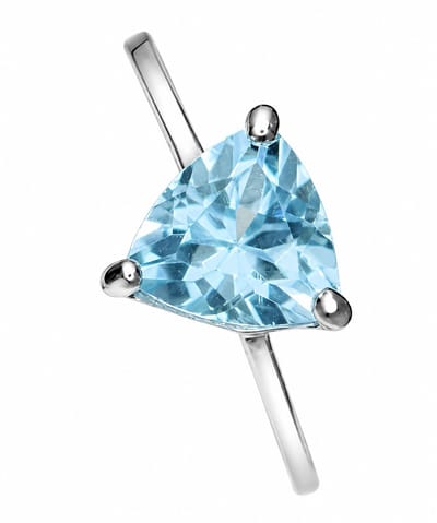 925 Zilveren Swiss Blue Topaz Ring – Rhodium Plated Luxe Damesring met Driehoekige Edelsteen – Exclusieve Statement Ring