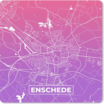 Muismat 20x20 cm - Mousepad Stadskaart - Enschede - Nederland - Paars - Muismatten