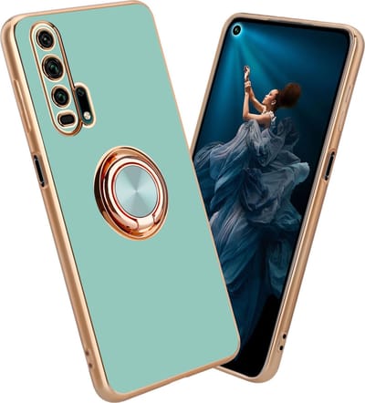 Cadorabo Hoesje geschikt voor Honor 20 PRO in Glossy Turquoise - Goud met ring - Beschermhoes van flexibel TPU-silicone Case Cover met camerabescherming en magnetische autohouder