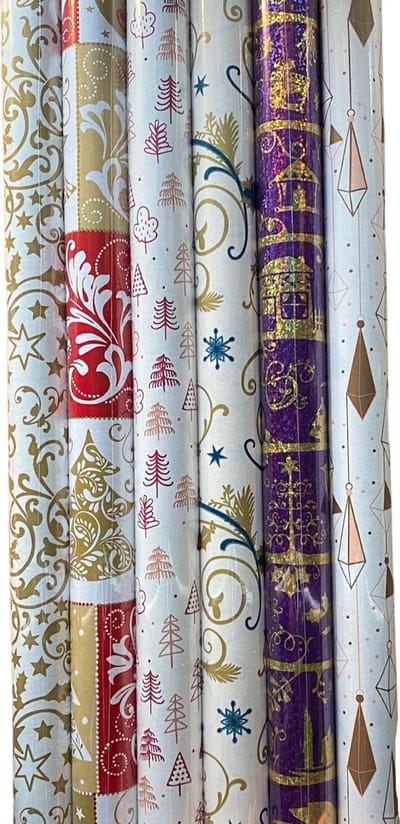 FESTIVE GIFTS Inpakpapier - Cadeaupapier - 200 x 70cm - 6 rollen - Kerst - Luxe Cadeauverpakking - Kleurrijk