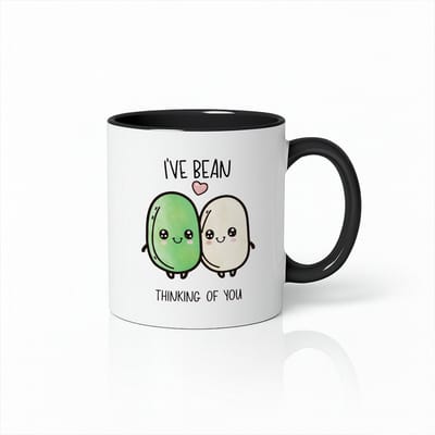 Schattige “I’ve Bean Thinking of You” Mok – Zwart & Wit Keramische Koffiemok 330 ml – Kawaii Boontjes Liefdescadeau