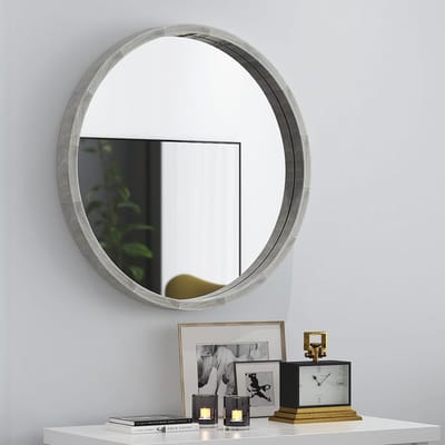 Moderne Ronde Houten Grijze Spiegel 24 Inch voor Wandmontage