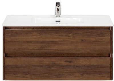 Dante Badmeubelset 100 cm - Walnoot - Keramische Wastafel Wit Cover