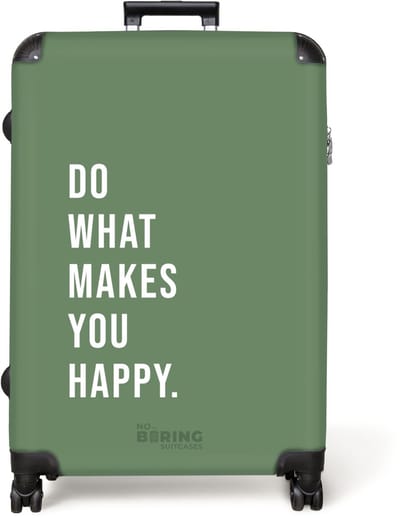 NoBoringSuitcases.com® - Koffer groot - Reiskoffer lichtgewicht - Groen met quote 'do what makes you happy' - Rolkoffer met 4 wielen - Grote trolley XL - 98 liter bagage