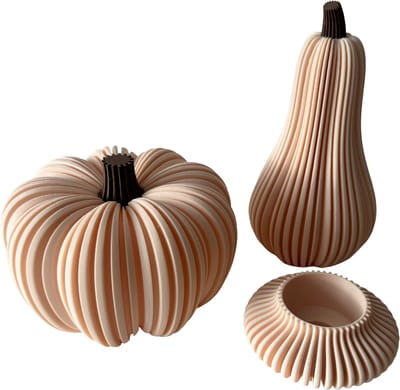 Pompoen set Beige - Waxinelicht houder - Pompoen 9 cm - Fles pompoen 16 cm