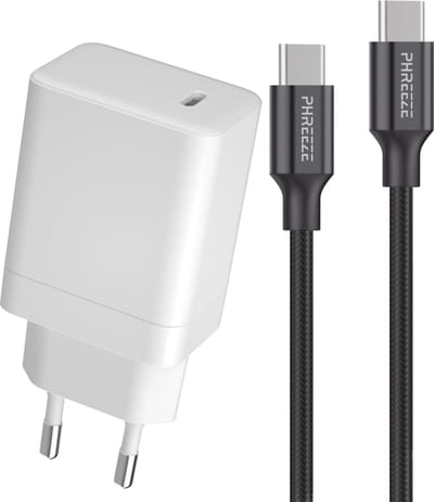 Usb C Snellader + usb-C Kabel - 65w - Super Fast Charge 2.0 - GaN Technologie - Ultra Compact - 1 Meter - Extra Sterke Oplaadkabel - Geschikt voor Laptop, GSM, S24, Smartphone, Tablet, Telefoon