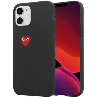 ShieldCase Heart Eyes hoesje geschikt voor Apple iPhone 13 hoesje - zwart hoesje met rood gekleurd hartje - Hartjes patroon - Zwart