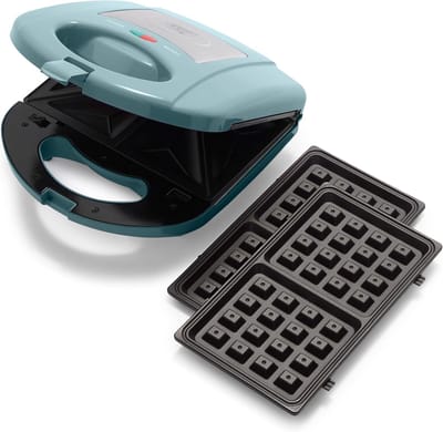 Elektrische Grill - 3-in-1 Keukenapparaat - Snelle Maaltijden - PFAS-Vrije Keramische Platen - 23x24x11 cm - Rookblauw