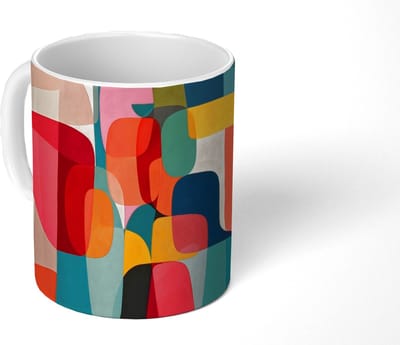 Mok - Koffiemok - Vormen - Kleurrijk - Abstract - Vlakken - Mokken - 350 ML - Beker - Koffiemokken - Theemok