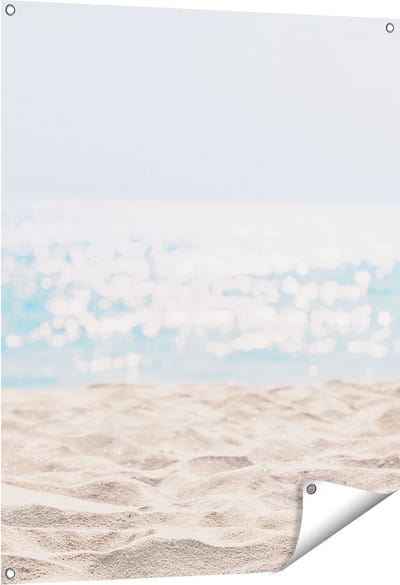 Gards Tuinposter Helder Witte Strand met Zee Uitzicht - 80x100 cm - Tuindoek - Tuindecoratie - Wanddecoratie buiten - Tuinschilderij