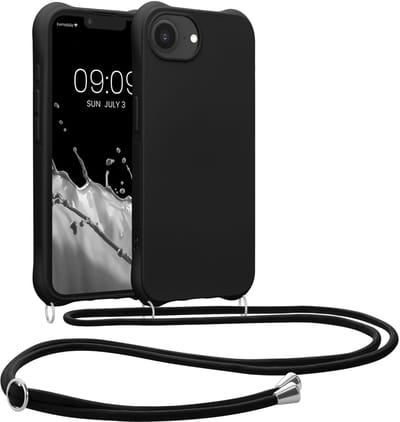 kwmobile telefoonhoesjegeschikt voor Apple iPhone 17e / iPhone 16e - Hoesje van siliconen met telefoonkoord - In zwart
