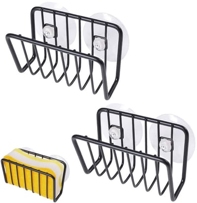 2-stuks Keuken gootsteen sponshouder - Roestvrijstalen sponsrekje voor de gootsteen - Geventileerd U-vormig opbergrek - Uitgehold opbergrek voor de gootsteen - Sponsrekje voor de gootsteen - Met zuignap - Geschikt voor gootstenen - Zwart