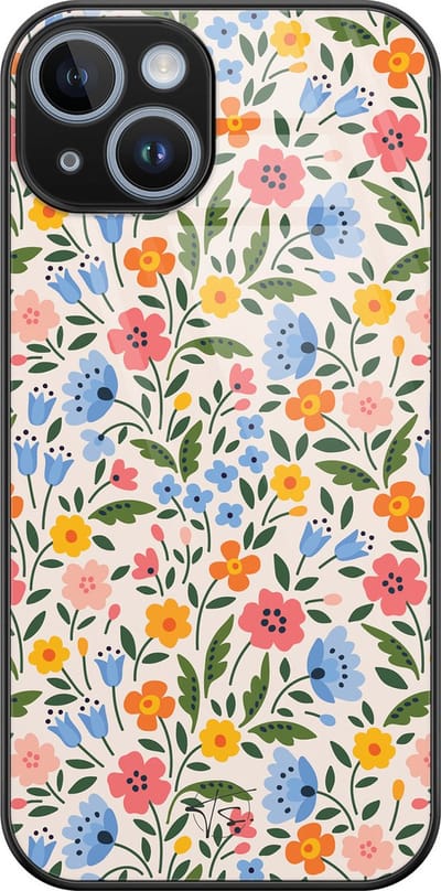 Hoesje geschikt voor iPhone 14 - Romantische bloemen - Luxe Hard Case - Bloemen - Multi - Mooie Telefoonhoesjes
