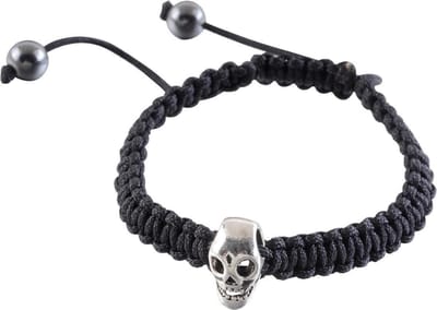 Behave Zwarte armband van waxkoord met zilverkleurige skull bedel unisex