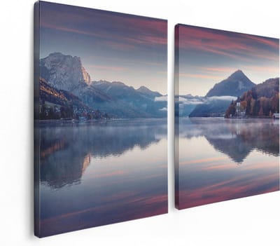 Artaza Canvas Schilderij Tweeluik Meer In De Bergen - 120x80 - Foto Op Canvas - Canvas Print