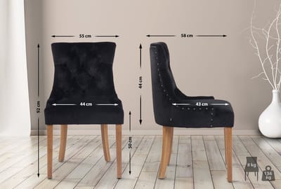 CLP Aberdeen Set van 4 eetkamerstoelen - Zonder armleuning - Hout - Fluweel - zwart antiek licht