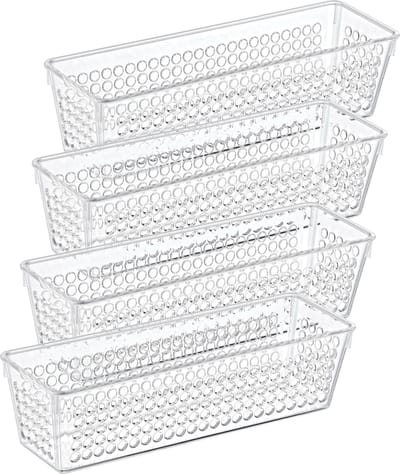 Storage Solutions Organizer/opbergmandje - 4x - kunststof - transparant - 0.8L - 23 x 7.5 x 6 cm