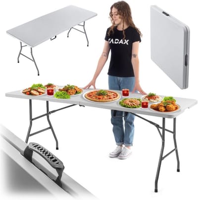Inklapbare Tuintafel 180 x 74 x 73 cm - Weerbestendige Klap- en Partytafel voor Tuin, Terras en Balkon - Robuuste Buffettafel en Campingtafel (Wit)