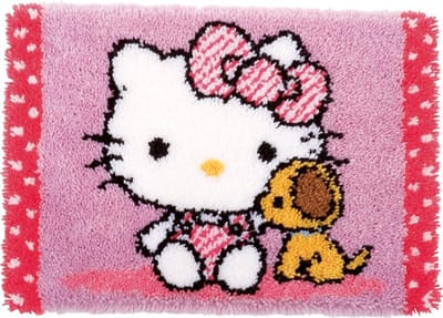 Vervaco - Knooptapijt kit - Hello Kitty met hondje - PN-0155872 - Borduren - Borduurpakket - Borduurpakket volwassenen - Borduurpakket kind