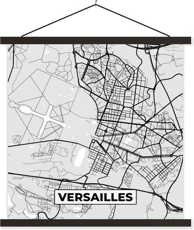 Posterhanger incl. Poster 60x60 cm - Schoolplaat - Plattegrond - Kaart - Stadskaart - Frankrijk - Versailles - Textielposter - Zwarte latten - Stadskaart