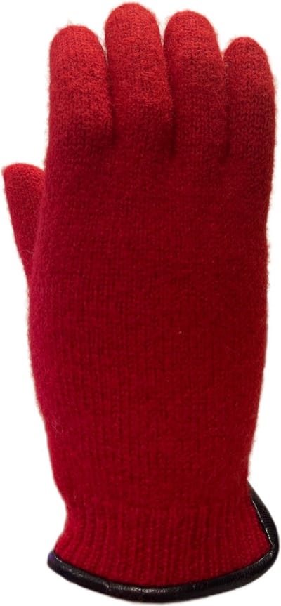 Handschoenen dames van 100% wol en met echt leren randje rood (M)