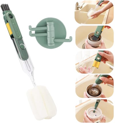Dailygoods- Flessenborstel 5-in-1 - Multifunctionele Borstel - Glasreiniger - Flessenreiniger - Ergonomische Grip - Duurzaam Materiaal - Reinigingsborstel