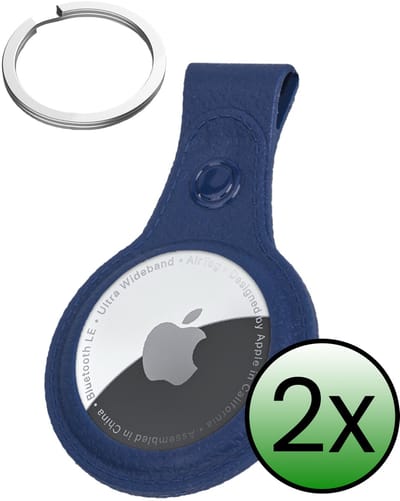 Hoesje Geschikt voor Apple AirTag 2-Sleutelhanger Hoesje Leer - Sleutelhanger Hoes Hoesje Geschikt voor Apple AirTag 2e generatie Case - Donkerblauw - 2 Stuks
