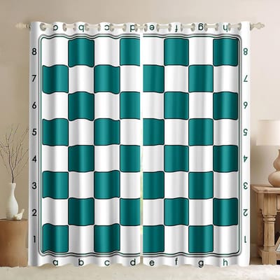 Schaakbord Raamgordijn Draperieën Zwart Wit Woonkamer Gordijn Spellen Vierkanten Print Gordijn voor Slaapkamer 2 Stuks W50H60(CM)x2PCS&Hook