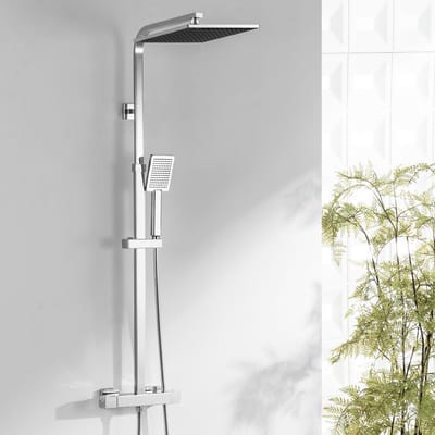 Auralum Max Thermostatische Doucheset - 25CM Vierkante Regendouche - Handdouche en Thermostaatkraan - Regendoucheset - Verstelbaar Hoogte 97-130 cm - Waterbesparend - Chroom