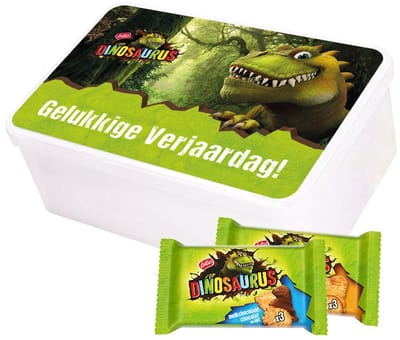 Lotus Dinosaurus collection box - "Gelukkige Verjaardag!" - 8 koekzakjes - koekjesdoos met Lotus Dinosaurus koeken - koek natuur & koek met chocolade - kinderkoeken - verjaardagscadeau - 401g