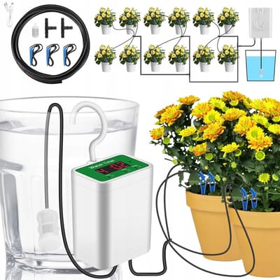 Automatisch irrigatiesysteem - Waterdruppelaar - Automatisch Druppelirrigatiesysteem - Anti-verstoppingsfilter - Slimme timer | Nauwkeurige druppelirrigatie - Wit - 2000mAh USB - 12 Planten & 2m Slang