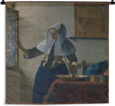 Wandkleed Johannes Vermeer - Vrouw met waterkan - Schilderij van Johannes Vermeer Wandkleed katoen 150x200 cm - Wandtapijt met foto