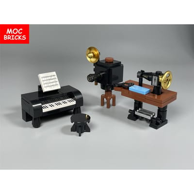MOC Stenen Huis Mini Retro Meubels Kookruimte Gereedschap Naaimachine Woonaccessoires Doe-het-zelf Bouwstenen Kinderspeelgoed