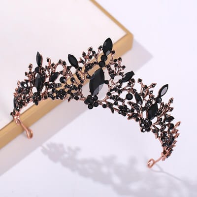 Barok Zwart Kristal Bruidstiara's Kronen Pageant Prom Diadeem Strass Sluier Tiara Hoofdband Bruiloft Haaraccessoires black