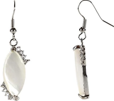 Parelmoeren oorbellen Nacre Big - oorhangers - parelmoer - sterling zilver (925) - wit - zilver - stras steentjes - luxe sieraden zakje - witte oorbellen - oorbellen dames