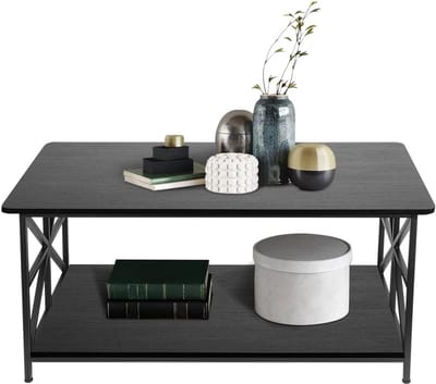 Salontafel met Opbergruimte - Koffietafel Hout - Woonkamer Organiseren - Dubbele Opbergniveaus - 100 x 52 x 47.5 cm - Zwart