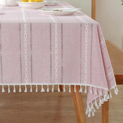 Famanu - Linnen tafelkleed met geborduurde randen en decoratieve kwastjes, stijlvol en uniek
