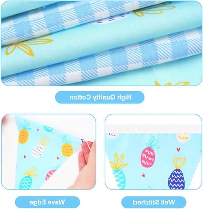 Vlaggenketting met ananas motief, 12 m: 42 katoenen vlaggetjes, blauw-wit ruitpatroon, perfect voor feesten, tuinversiering en kinderkamer decoratie