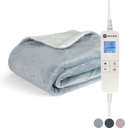 Nuvoo Elektrische Warmtedeken - Fleece/Sherpa - 180x160 cm- XXL - Automatische Uitschakeling - Oververhittingsbescherming - 20 Standen - 160W - 2 Persoons - Bovendeken - Grijs